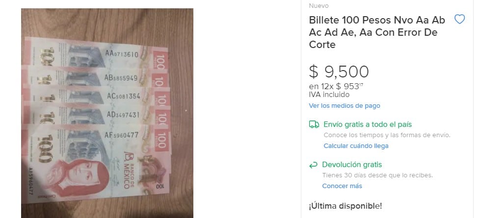 en esto se vende el billete de 100 pesos en internet, ¿tienes uno? - 1