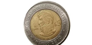 moneda 5 pesos de agustín de iturbide