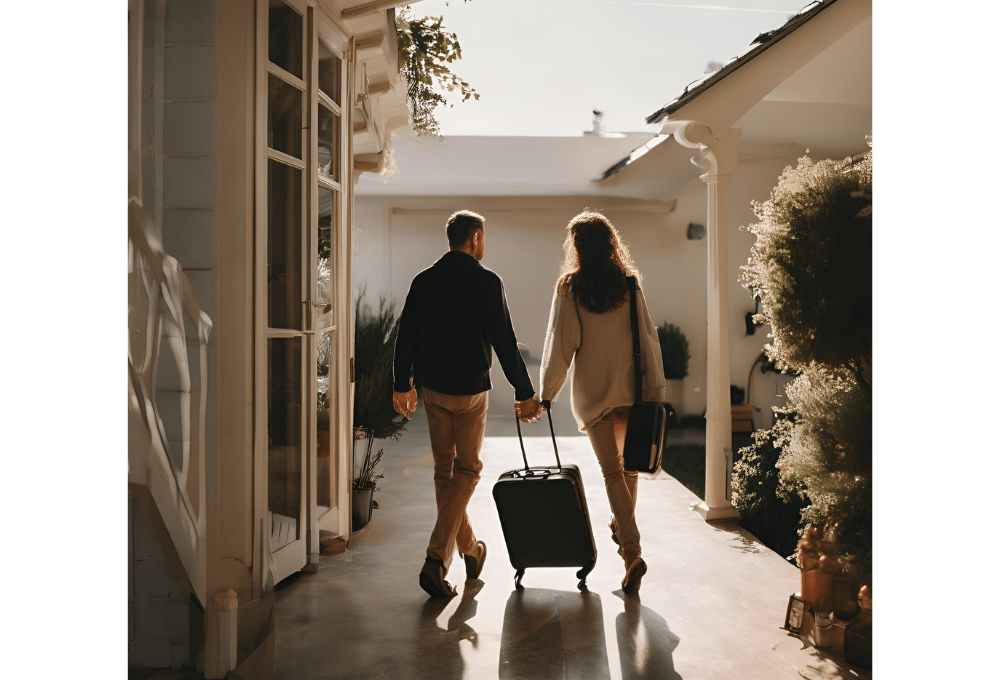 rituales de fin de año. pareja con maleta.