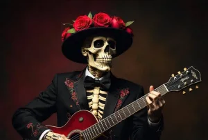 Calavera como un símbolo de música en el Día de Muertos