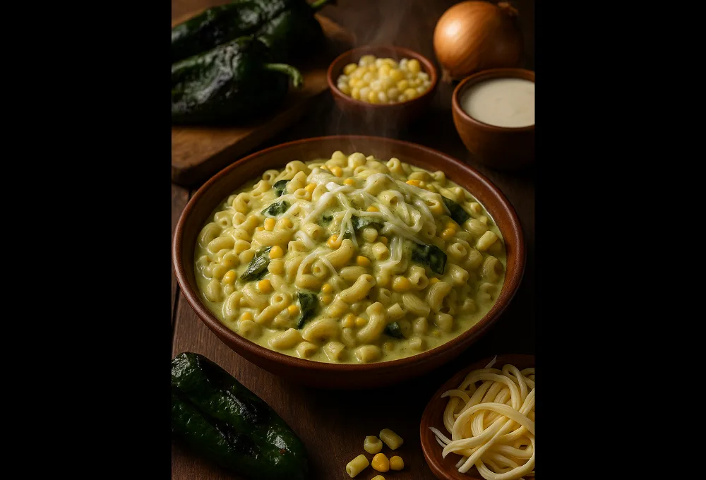 Pasta con salsa cremosa de chile poblano y elote