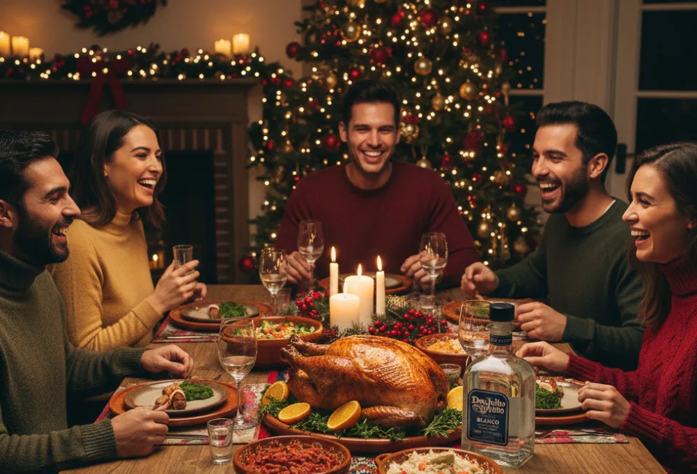 Maridar pavo navideño con bebidas bien mexicanas. Teqiula plata