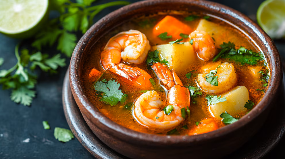 Caldo de camarón seco un platillo tradicional rico en proteínas 